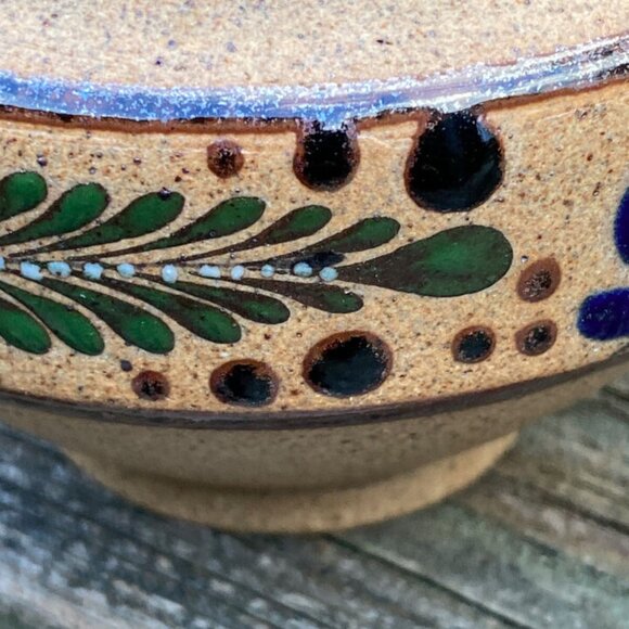 Pottery Hand Painted Mexican Stoneware Tonala Trinket Dish w/Lid Vintage - Picture 11 of 16